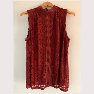 Cable & Gauge Women's Lined Lace Top - Size XL - Brick Red NWT